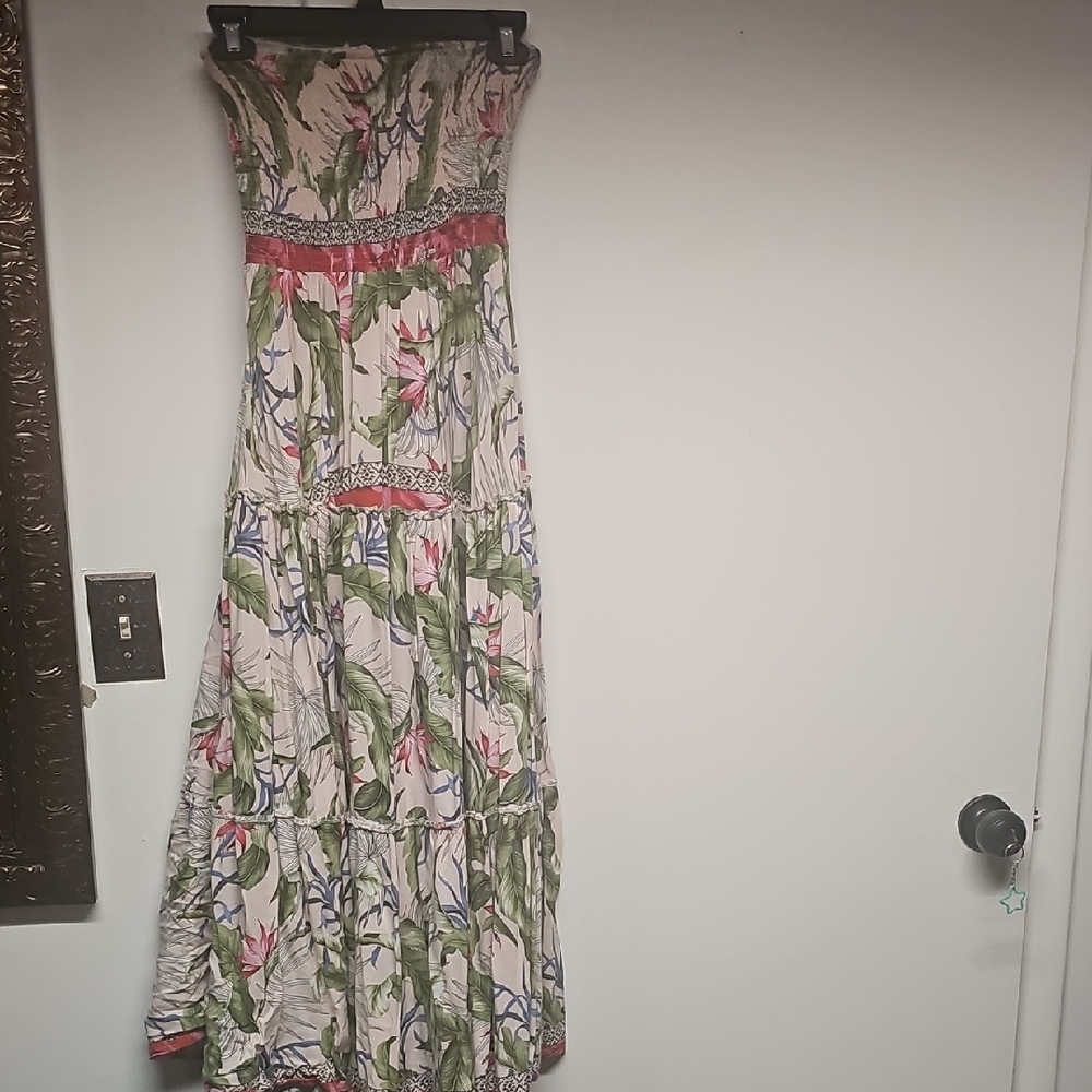 JAASE Strapless Floral Maxi Dress Multi Color Green and Pink Small